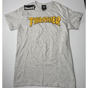 Thrasher Magazine Logo T-Shirt Men sz L Ash Gray Yellow Skateboard NWT